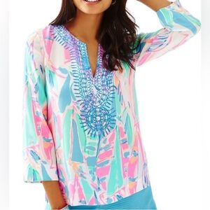 Lilly Pulitzer Amelia Island Tunic ~ Out to sea Silk Tunic Sz Small
